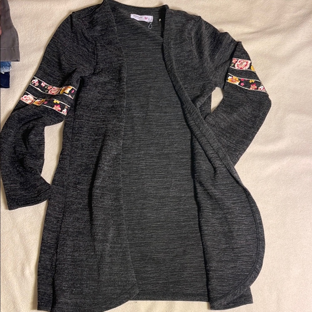 Women's Charcoal Gray Sweater with Floral Stripes size S